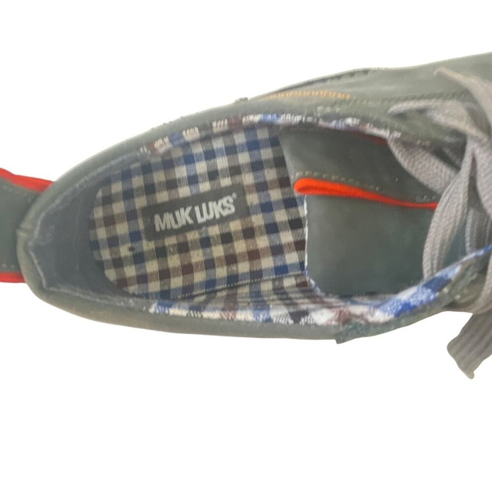 Muk Luks Suede Shoes Sz 13 Men's Leather Lace-up Sneakers Blue Orange Accent - Picture 8 of 9